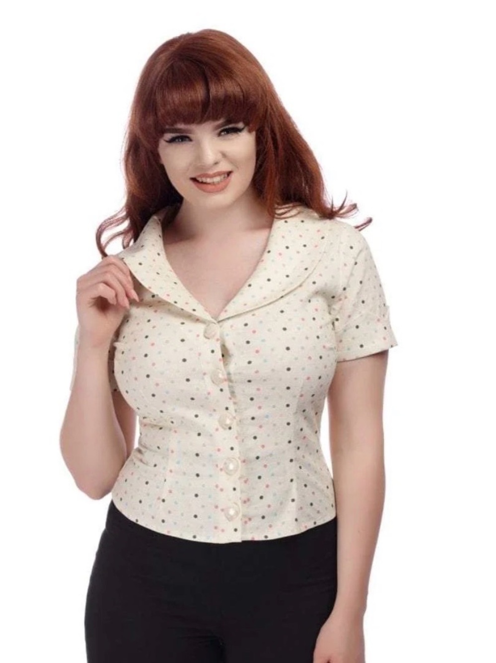 Collectif Cream Multicolor Polka Dot Button-Up Blouse Small